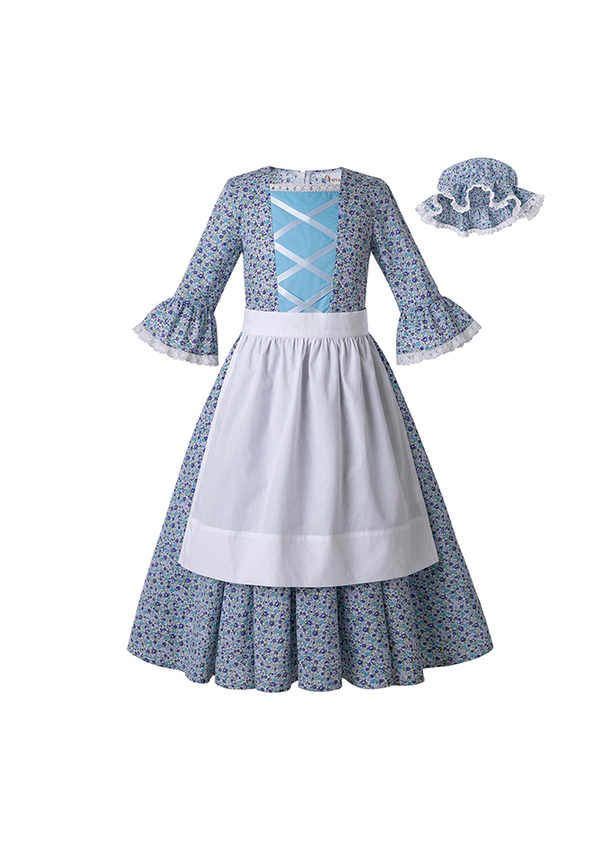 Girls Blue Pioneer Costume Dress Apron Suit for Kids Cosplay Colonial  Pastoral Style Outfit for Festival – IKALI COSTUME
