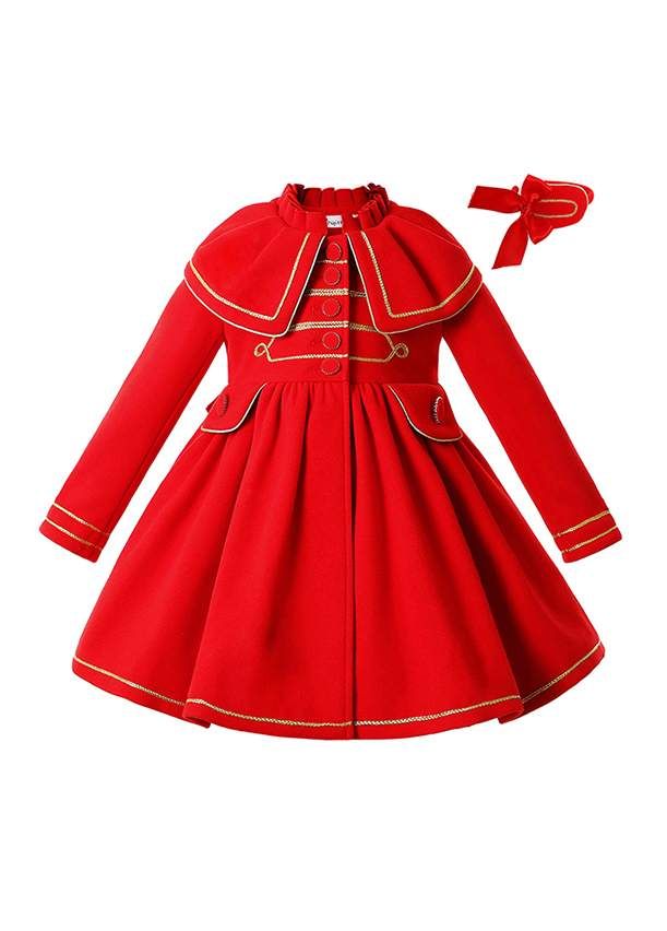 Gucci Girls Red Tartan Check Wool Coat & Silk Red Poppy Dress