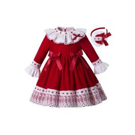 Girls Autumn Red Ruffles Lace Fluffy Princess Party Three Quarter ...