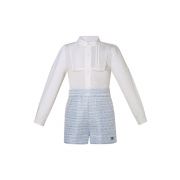 Boys Outfits Sets White Shirt Top + Blue Tweed Shorts
