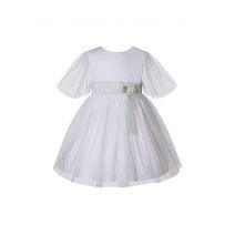 Girls White and Green Tulle Dress for Ceremony