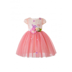 Girls Pink Flower Tulle Dress 3-8 Years