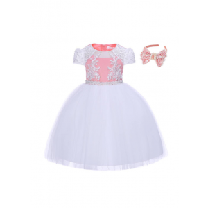 Peach and White Lace Girls Party Dress 3-8 Years