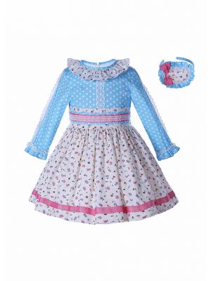 (PRE-ORDER)Girls Blue Dots Flower Dress