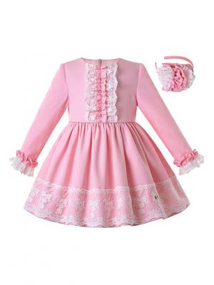 3 Pieces Babies Pink Knit Fluffy Autumn Birthday Party Lace Dress ...