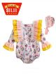 Princess Yellow Floral Printed Babies Romper Costumes + Cute Bonnet                            