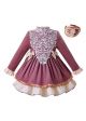 (PRE-ORDER)Lotus Pink Velvet Girls Autumn and Winter Lace Bow Dress