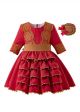 (PRE-ORDER) Girl Red Autumn Lace Ruffle Dresses With Headwear