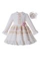 (PRE-ORDER)Elegant Girls Champagne Beige Turn-down Collar Pleat Kids Boutique Dress + Hand Headband