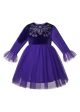 Girls Purple Velvet Tulle Long-Sleeve A-Line Dress