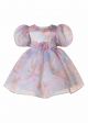 Kids Girls Romantic Flower Printed Summer Bubble Sleeves Party Dress