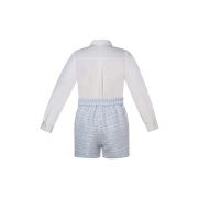 Boys Outfits Sets White Shirt Top + Blue Tweed Shorts
