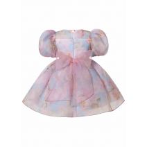 Kids Girls Romantic Flower Printed Summer Bubble Sleeves Party Dress