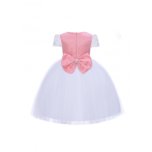 Peach and White Lace Girls Party Dress 3-8 Years