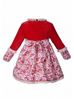 (PRE-ORDER) Girls Red Flower Printed Dress With Headband