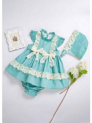 3 Pieces Summer Mint Green Girls Party Clothing Set Round Collar Flower ...