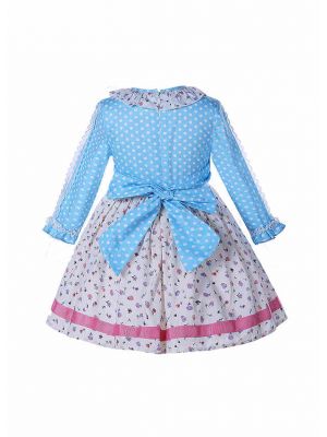 (PRE-ORDER)Girls Blue Dots Flower Dress